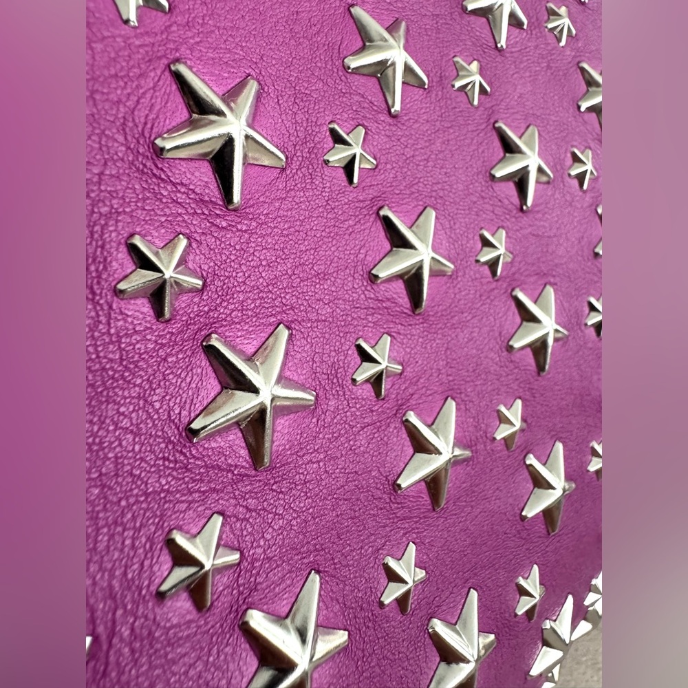 JIMMY CHOO Star Studded Pink Magenta Fushia Leather Tote Large Shoulder Bag - Picture 12 of 12